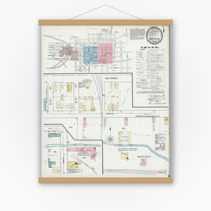 Old map wall art mockup — magnetic wood frame on white wall — Sanborn Fire Insurance Map from Washington, Daviess County, Indiana (1892) - Complete Map Set