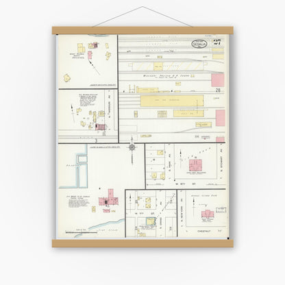 Old map wall art mockup — magnetic wood frame on white wall — Sanborn Fire Insurance Map from Sedalia, Pettis County, Missouri (1914), Sheet #0027