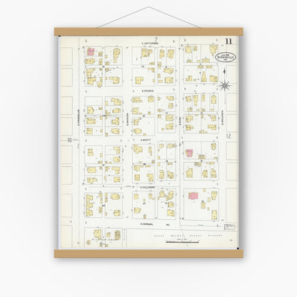 Old map wall art mockup — magnetic wood frame on white wall — Sanborn Fire Insurance Map from Kirksville, Adair County, Missouri (1906), Sheet #0011