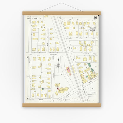 Old map wall art mockup — magnetic wood frame on white wall — Sanborn Fire Insurance Map from Wakefield, Middlesex County, Massachusetts (1909), Sheet #0010