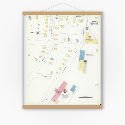 Old map wall art mockup — magnetic wood frame on white wall — Sanborn Fire Insurance Map from Greenville, Montcalm County, Michigan (1908), Sheet #0010