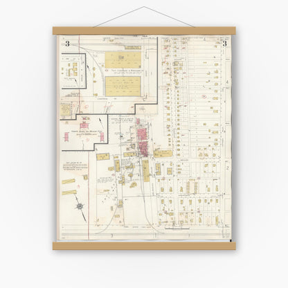 Old map wall art mockup — magnetic wood frame on white wall — Sanborn Fire Insurance Map from Taft, San Patricio County, Texas (1942), Sheet #0003
