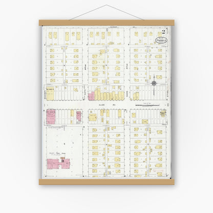 Old map wall art mockup — magnetic wood frame on white wall — Sanborn Fire Insurance Map from Marble, Itasca County, Minnesota (1921), Sheet #0002