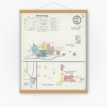 Old map wall art mockup — magnetic wood frame on white wall — Sanborn Fire Insurance Map from Palmer, Hampden County, Massachusetts (1896), Sheet #0001