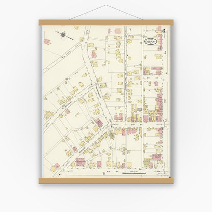 Old map wall art mockup — magnetic wood frame on white wall — Sanborn Fire Insurance Map from Freeport, Armstrong County, Pennsylvania (1913), Sheet #0006