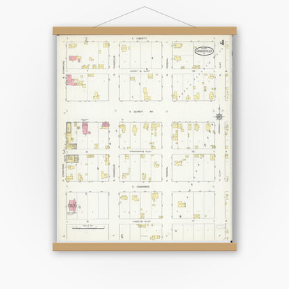 Old map wall art mockup — magnetic wood frame on white wall — Sanborn Fire Insurance Map from Griggsville, Pike County, Illinois (1913), Sheet #0004