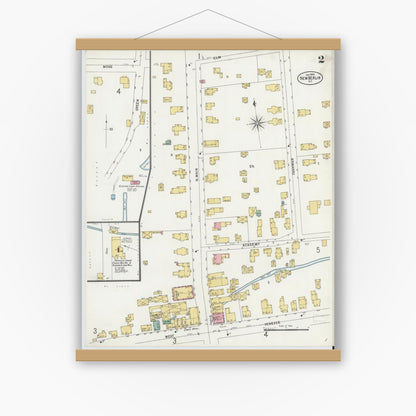Old map wall art mockup — magnetic wood frame on white wall — Sanborn Fire Insurance Map from New Berlin, Chenango County, New York (1899), Sheet #0002