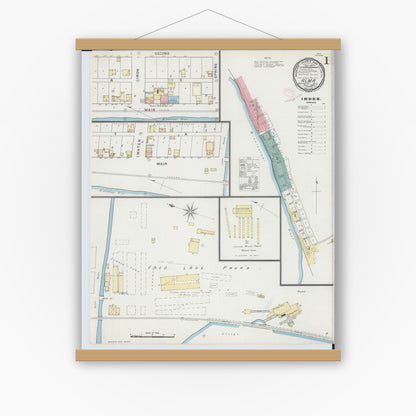 Old map wall art mockup — magnetic wood frame on white wall — Sanborn Fire Insurance Map from Alma, Buffalo County, Wisconsin (1894), Sheet #0001