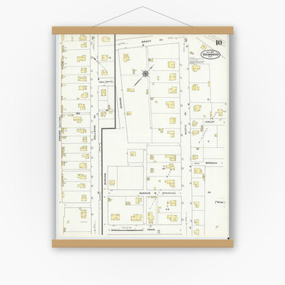 Old map wall art mockup — magnetic wood frame on white wall — Sanborn Fire Insurance Map from Brownwood, Brown County, Texas (1909), Sheet #0010