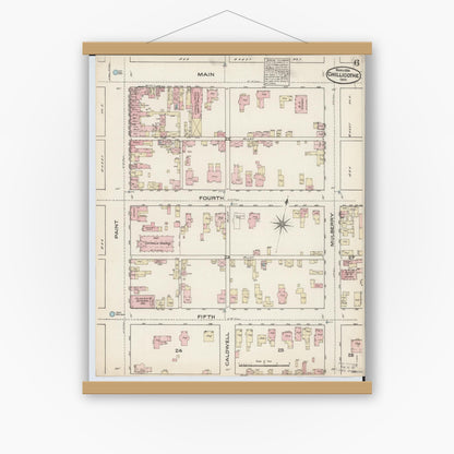 Old map wall art mockup — magnetic wood frame on white wall — Sanborn Fire Insurance Map from Chillicothe, Ross County, Ohio (1884), Sheet #0006