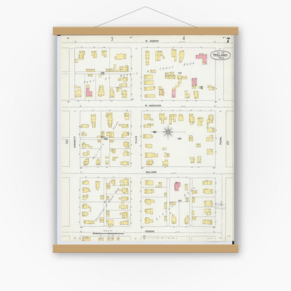 Old map wall art mockup — magnetic wood frame on white wall — Sanborn Fire Insurance Map from Ypsilanti, Washtenaw County, Michigan (1899), Sheet #0007