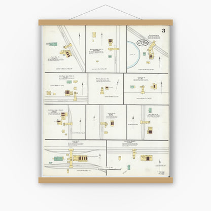 Old map wall art mockup — magnetic wood frame on white wall — Sanborn Fire Insurance Map from Linton, Greene County, Indiana (1904), Sheet #0003