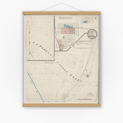 Old map wall art mockup — magnetic wood frame on white wall — Sanborn Fire Insurance Map from Brainerd, Crow Wing County, Minnesota (1885) - Complete Map Set