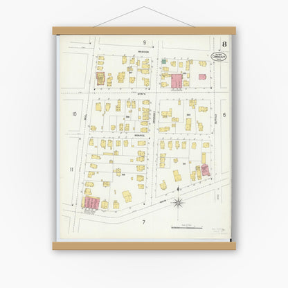 Old map wall art mockup — magnetic wood frame on white wall — Sanborn Fire Insurance Map from Conneaut, Ashtabula County, Ohio (1902), Sheet #0008