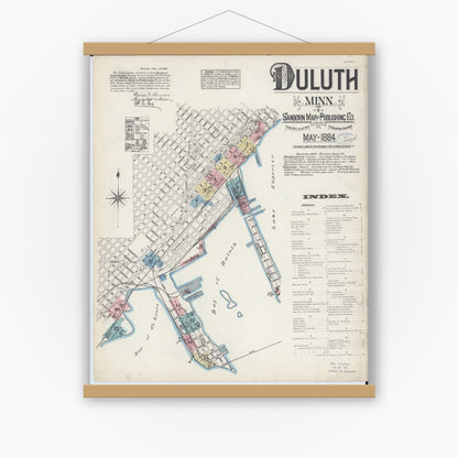 Old map wall art mockup — magnetic wood frame on white wall — Sanborn Fire Insurance Map from Duluth, Saint Louis County, Minnesota (1884), Sheet #0001