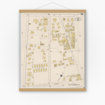 Old map wall art mockup — magnetic wood frame on white wall — Sanborn Fire Insurance Map from Hilo, Hawaii County, Hawaii (1921), Sheet #0012
