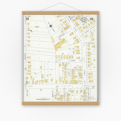 Old map wall art mockup — magnetic wood frame on white wall — Sanborn Fire Insurance Map from Elyria, Lorain County, Ohio (1925), Sheet #0021