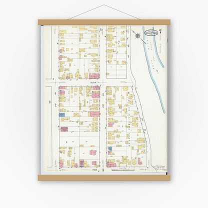 Old map wall art mockup — magnetic wood frame on white wall — Sanborn Fire Insurance Map from Gallipolis, Gallia County, Ohio (1916), Sheet #0007