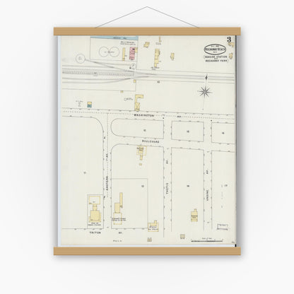 Old map wall art mockup — magnetic wood frame on white wall — Sanborn Fire Insurance Map from Rockaway Beach, Queens County, New York (1894), Sheet #0003