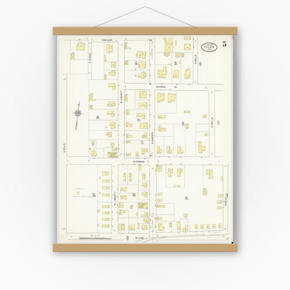 Old map wall art mockup — magnetic wood frame on white wall — Sanborn Fire Insurance Map from Tyler, Smith County, Texas (1912), Sheet #0005