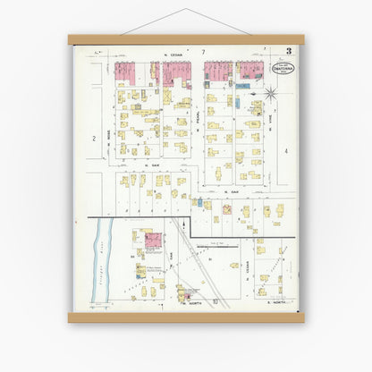 Old map wall art mockup — magnetic wood frame on white wall — Sanborn Fire Insurance Map from Owatonna, Steele County, Minnesota (1909), Sheet #0003