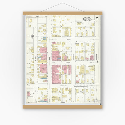 Old map wall art mockup — magnetic wood frame on white wall — Sanborn Fire Insurance Map from Montpelier, Williams County, Ohio (1910), Sheet #0002