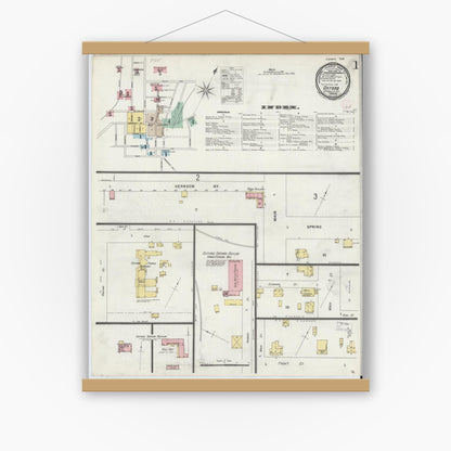 Old map wall art mockup — magnetic wood frame on white wall — Sanborn Fire Insurance Map from Oxford, Granville County, North Carolina (1897) - Complete Map Set