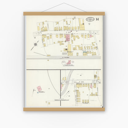Old map wall art mockup — magnetic wood frame on white wall — Sanborn Fire Insurance Map from Plymouth, Luzerne County, Pennsylvania (1912), Sheet #0014