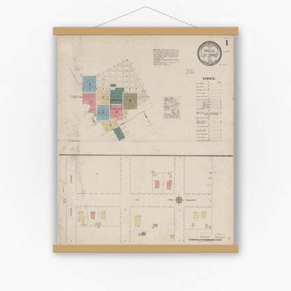 Old map wall art mockup — magnetic wood frame on white wall — Sanborn Fire Insurance Map from Los Banos, Merced County, California (1920) - Complete Map Set