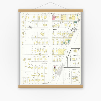 Old map wall art mockup — magnetic wood frame on white wall — Sanborn Fire Insurance Map from Cherokee, Cherokee County, Iowa (1909), Sheet #0006