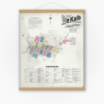 Old map wall art mockup — magnetic wood frame on white wall — Sanborn Fire Insurance Map from De Kalb, De Kalb County, Illinois (1912) - Complete Map Set