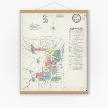 Old map wall art mockup — magnetic wood frame on white wall — Sanborn Fire Insurance Map from Ballston Spa, Saratoga County, New York (1897) - Complete Map Set