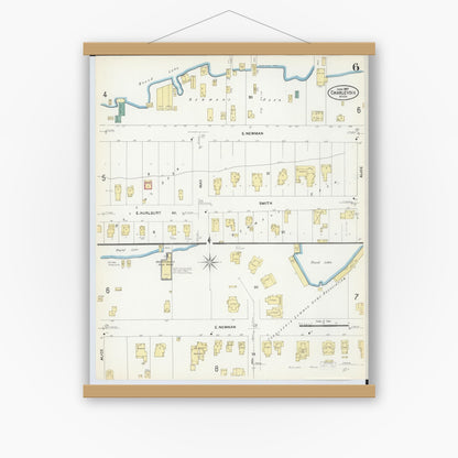 Old map wall art mockup — magnetic wood frame on white wall — Sanborn Fire Insurance Map from Charlevoix, Charlevoix County, Michigan (1907), Sheet #0006