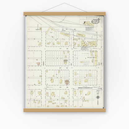 Old map wall art mockup — magnetic wood frame on white wall — Sanborn Fire Insurance Map from Neillsville, Clark County, Wisconsin (1914), Sheet #0006