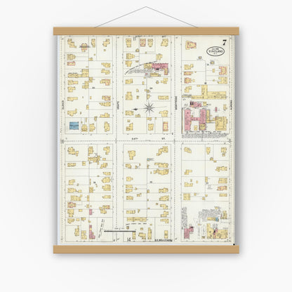 Old map wall art mockup — magnetic wood frame on white wall — Sanborn Fire Insurance Map from Vineland, Cumberland County, New Jersey (1906), Sheet #0007