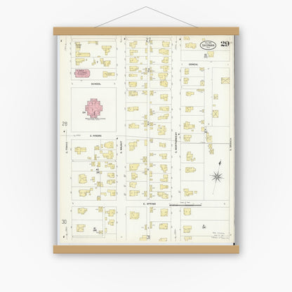 Old map wall art mockup — magnetic wood frame on white wall — Sanborn Fire Insurance Map from Sherman, Grayson County, Texas (1908), Sheet #0029