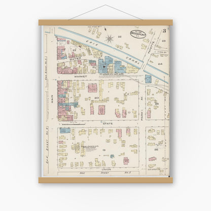 Old map wall art mockup — magnetic wood frame on white wall — Sanborn Fire Insurance Map from Brockport, Monroe County, New York (1885), Sheet #0003