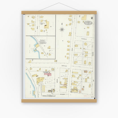 Old map wall art mockup — magnetic wood frame on white wall — Sanborn Fire Insurance Map from East Jordan, Charlevoix County, Michigan (1905), Sheet #0002