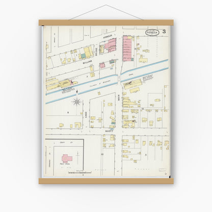 Old map wall art mockup — magnetic wood frame on white wall — Sanborn Fire Insurance Map from Seneca, La Salle County, Illinois (1893), Sheet #0003