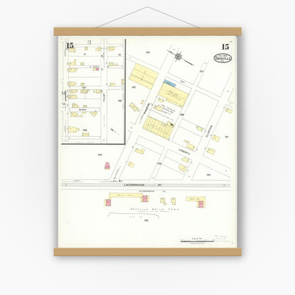 Old map wall art mockup — magnetic wood frame on white wall — Sanborn Fire Insurance Map from Danville, Montour County, Pennsylvania (1923), Sheet #0015