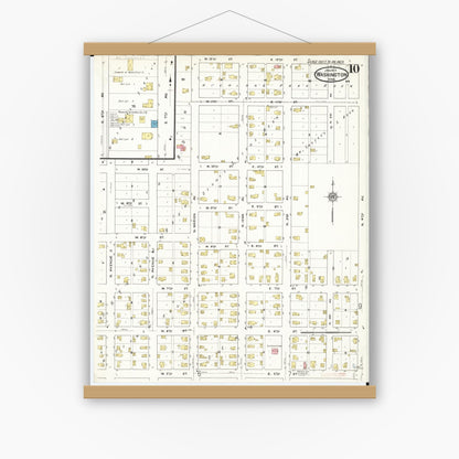 Old map wall art mockup — magnetic wood frame on white wall — Sanborn Fire Insurance Map from Washington, Washington County, Iowa (1917), Sheet #0010