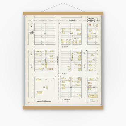 Old map wall art mockup — magnetic wood frame on white wall — Sanborn Fire Insurance Map from Brainerd, Crow Wing County, Minnesota (1892), Sheet #0003