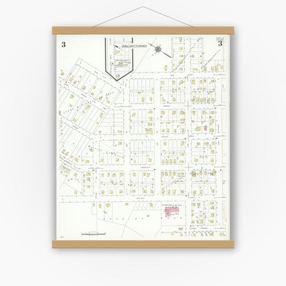 Old map wall art mockup — magnetic wood frame on white wall — Sanborn Fire Insurance Map from Anita, Cass County, Iowa (1938), Sheet #0003
