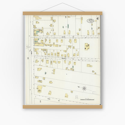 Old map wall art mockup — magnetic wood frame on white wall — Sanborn Fire Insurance Map from Islip, Suffolk County, New York (1897), Sheet #0004