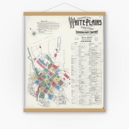 Old map wall art mockup — magnetic wood frame on white wall — Sanborn Fire Insurance Map from White Plains, Westchester County, New York (1905) - Complete Map Set