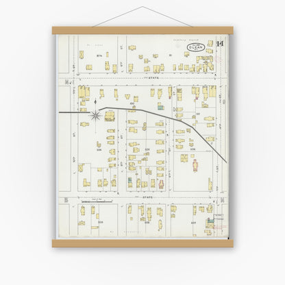 Old map wall art mockup — magnetic wood frame on white wall — Sanborn Fire Insurance Map from Olean, Cattaraugus County, New York (1894), Sheet #0014