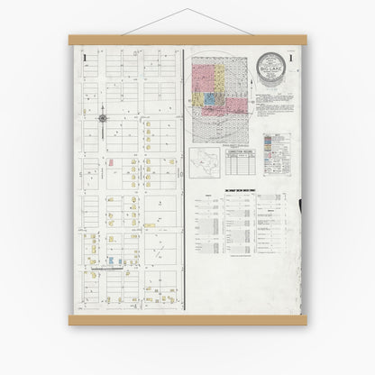 Old map wall art mockup — magnetic wood frame on white wall — Sanborn Fire Insurance Map from Big Lake, Reagan County, Texas (1949), Sheet #0001