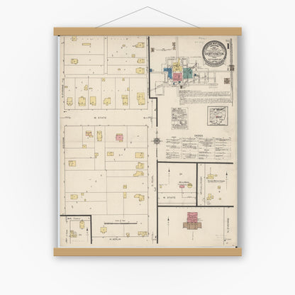 Old map wall art mockup — magnetic wood frame on white wall — Sanborn Fire Insurance Map from Worthington, Franklin County, Ohio (1922) - Complete Map Set