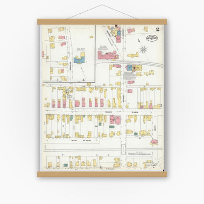 Old map wall art mockup — magnetic wood frame on white wall — Sanborn Fire Insurance Map from Mount Joy, Lancaster County, Pennsylvania (1902), Sheet #0002