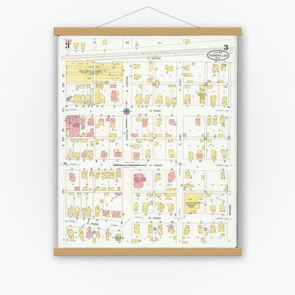 Old map wall art mockup — magnetic wood frame on white wall — Sanborn Fire Insurance Map from Versailles, Darke County, Ohio (1925), Sheet #0003
